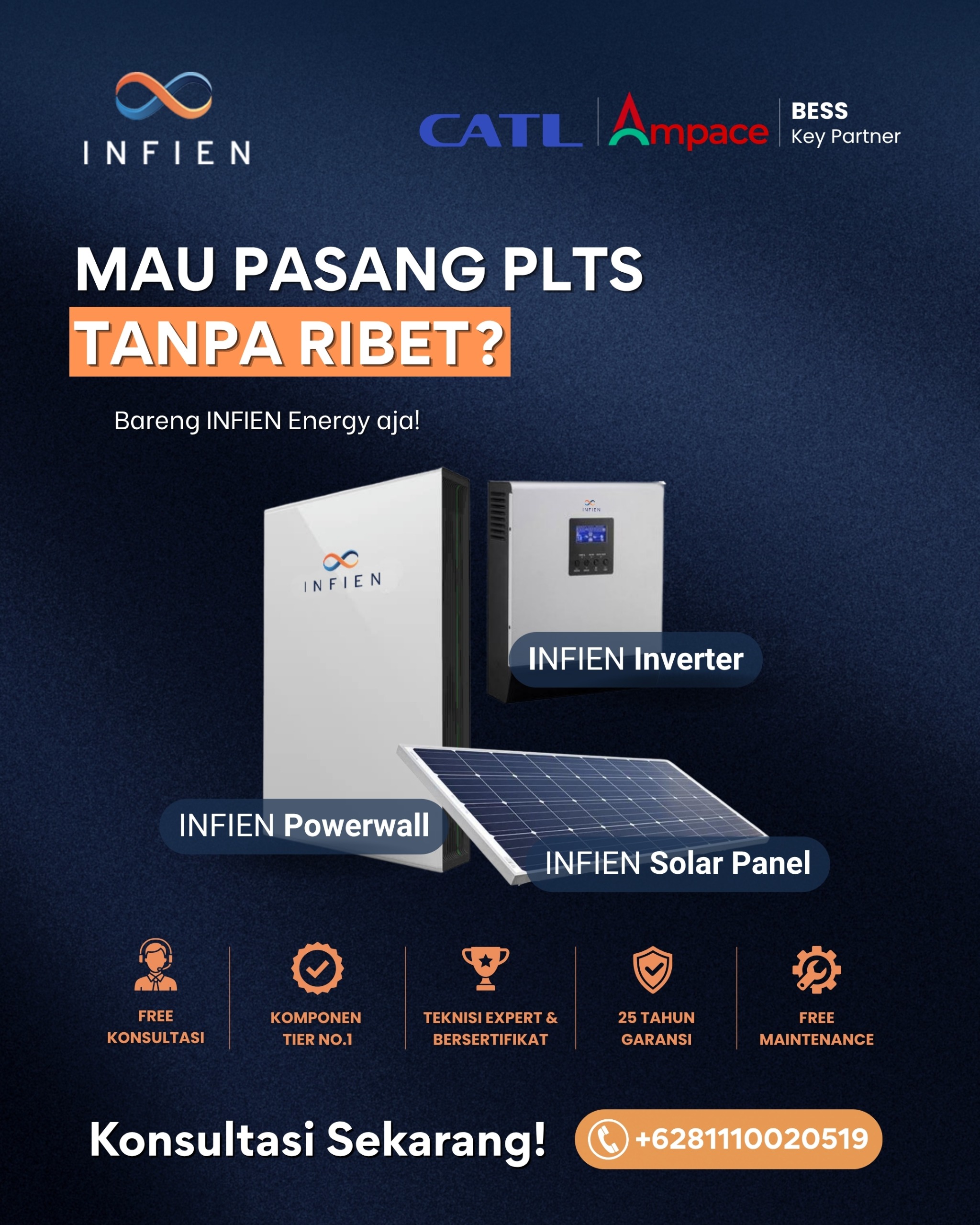 Promo pasang PLTS INFIEN Energy - Powerwall, Inverter, dan Solar Panel